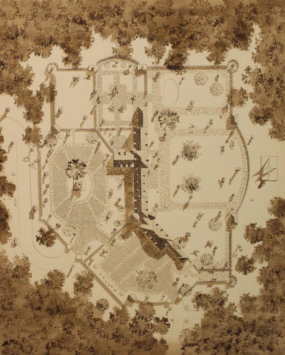Aerial view of the Round Hill grounds map