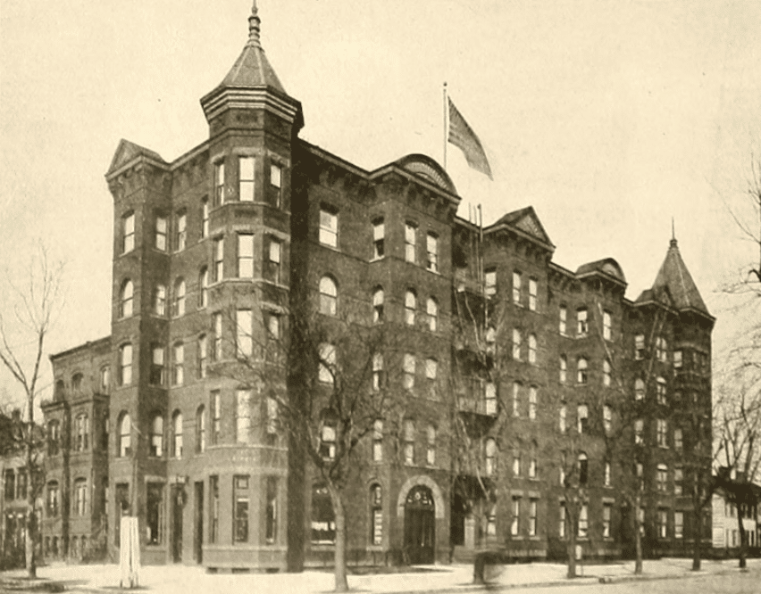 Harrison Apartments, 1903. South and east elevation.