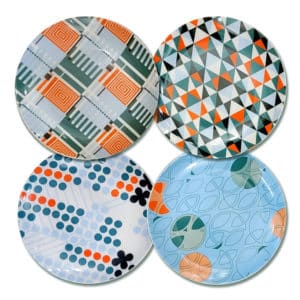 Frank Lloyd Wright Black Orange and Turquoise Taliesin Dessert Plates