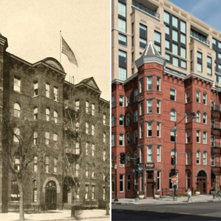 Harrison Apartments, 1903 (left) and 2025 (right).