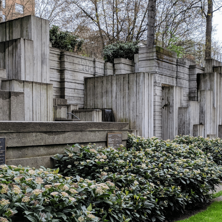 Gray stone blocks in Freeway Park