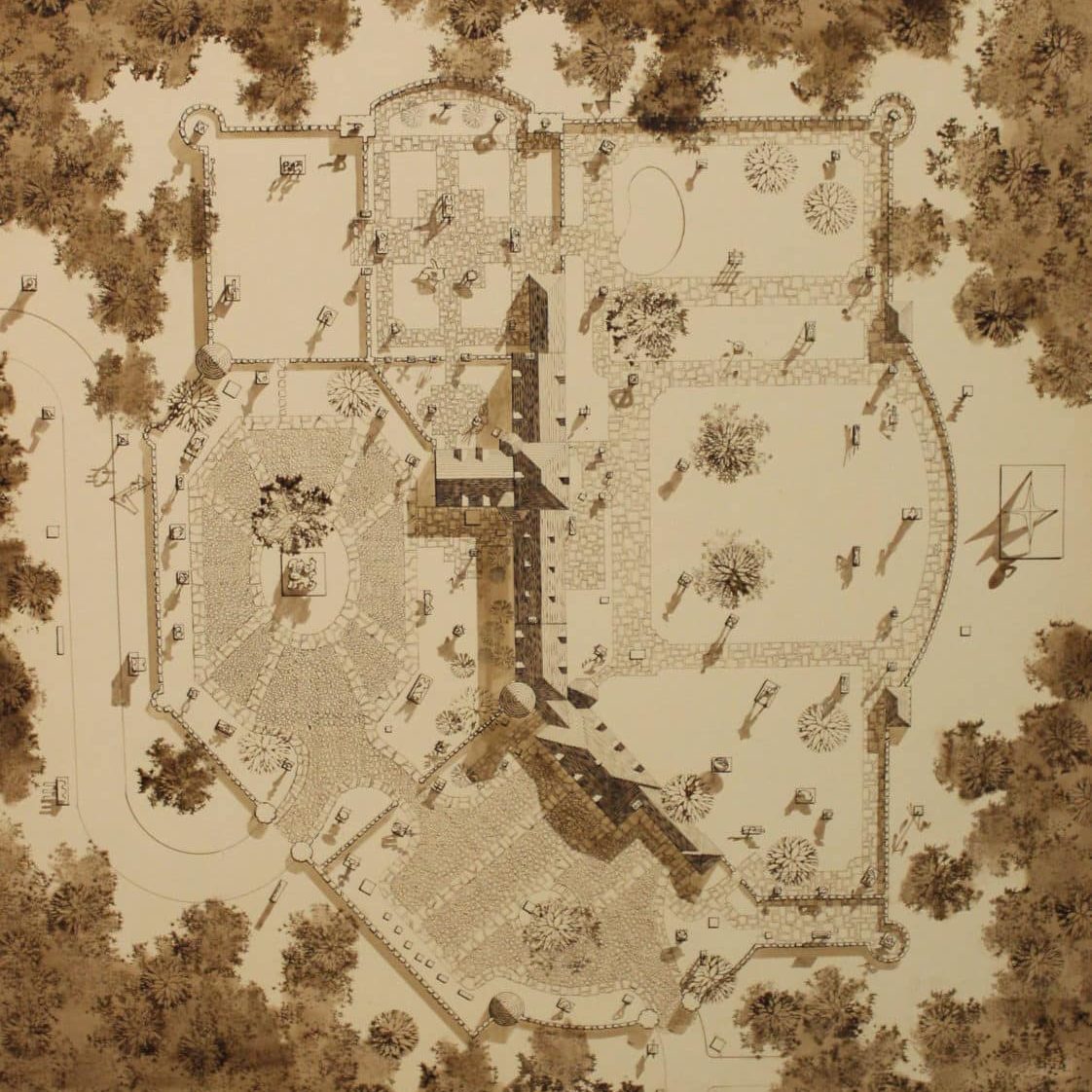 Aerial view of the Round Hill grounds map