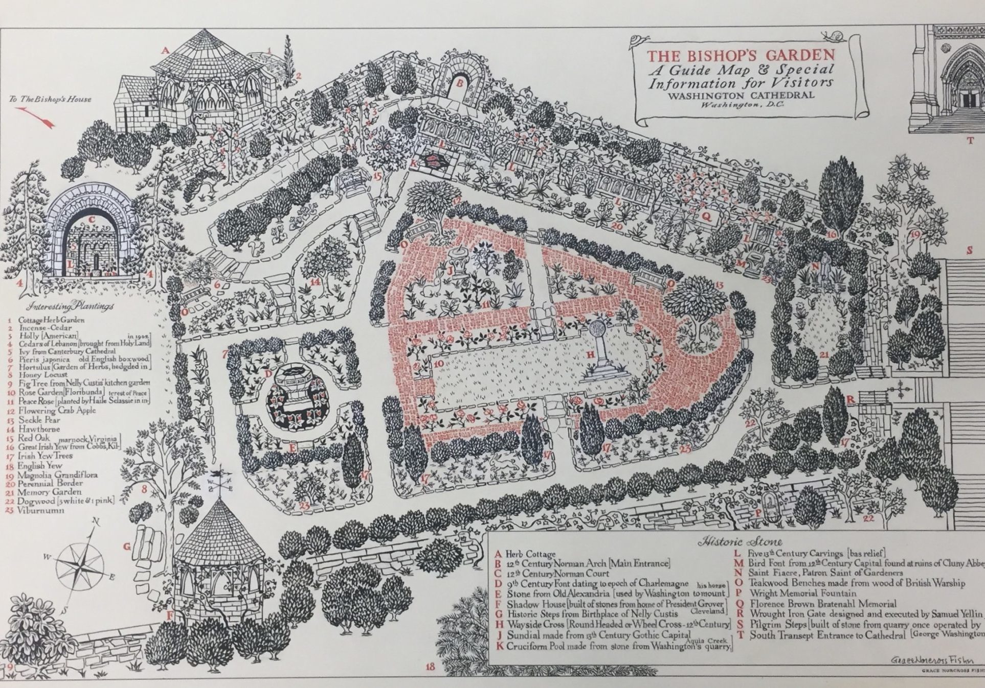 The Bishops Garden Guide Map And Special Information For Visitors Map of The Washington Cathedral Bishops Garden